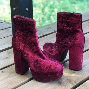 Nasty Gal 4 inch red velvet heeled boots